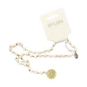 Dylan Ivory Beaded Necklace with Gold Medallion